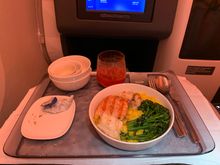 Pre-order main of fish mixed grill-salmon, monkfish and swordfish with broccolini and saffron basmati rice. Quite tasty and better than the one I had two weeks ago