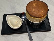 Sweetcorn soufflé with popcorn ice cream 