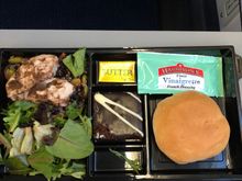 Euro traveller band 3 cold meal coming back from split last night. Perfectly acceptable snack, but don’t rely on it if you’re hungry. This was the jerk chicken. 

I also got brought two packs of crisps to accompany my g&ts after the bar round was complete. No one else seemed to get this, not sure if It was because I was the only silver out of the 40 people on the flight. 