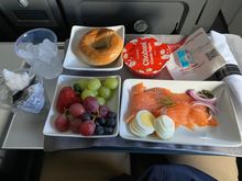 LAS to DFW at 7am.  Smoke salmon breakfast was actually pretty good.  Other option was some sort of egg sandwhich.  