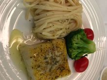 Roasted basa fillet with pasta in garlic butter. A winner. Fish was moist, pasta a bit over cooked but the taste was very good and I enjoyed it.