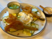 Burrata with zucchini flowers , seaweed butter 