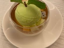 Lemongrass jelly with fruits and lime sorbet 