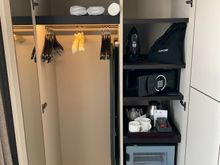 Closet has the essentials, yoga mat / hairdryer / watercooker / minibar (with complimentary milk/water) / slippers / iron & board