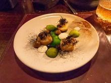 Potatoes, apples, and sea truffles. This was a tasty dish which balanced textures (creamy, soft, and firm) and flavors. 