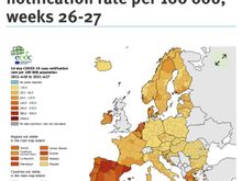 Spain, Portugal, the Netherlands, Luxembourg and Cyprus have turned red this past week. 