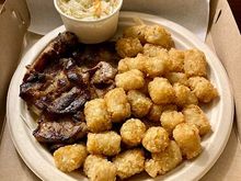 Sunday night dinner from Rainbow Drive In. BBQ Pork with cole slaw and tater tots. I really didn’t want rice, mac salad, or fries, so I chose cole slaw and tots. 
