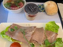 Lunch on today’s flight from Glasgow to Heathrow. Was surprisingly tasty - especially the dessert pot. And washed down with a couple of mini bottles of champagne 