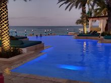 Beach pool at sunset