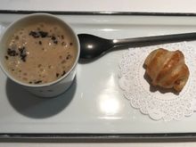 Morel cappuccino with mini bacon croissant 
