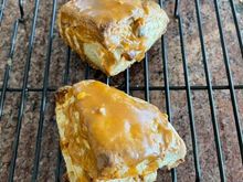 My cousin did me a favor and wondered if there were cookies. The best I could do was Irish Cream scones with a Bailey’s/butterscotch glaze. 