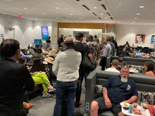 T2 SC tonight. Standing line is just for booze. All it takes is one complex drink and I’ll miss my flight.