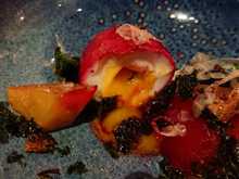 appetizer 1: beet-infused egg, kale