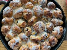 After a breakfast casserole and fruit, three of us managed to polish off this monkey bread. 