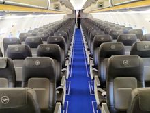 A clear view of the Economy class cabin of Lufthansa on European flights 