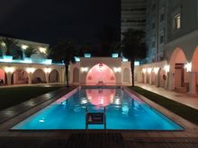 The swimming pool at nighttime 