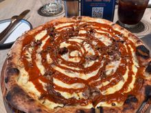 Brisket pizza was okay, but I recommend a more traditional topping
