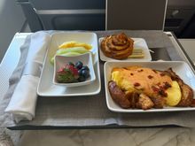 Cheese omelet with potatoes and chicken sausage