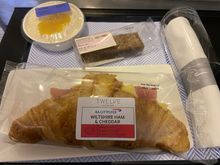 Band 3 brunch (Wiltshire ham and cheddar croissant, chocolate brownie, bircher muesli with orange and passionfruit compote)