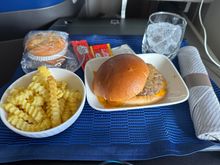 2nd Service | Pre-Arrival Meal | Cheeseburger w/ Grilled Onions | w/ Fries and Blueberry Muffin