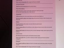 Dinner menu