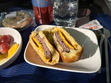 Wellington burger cut in half