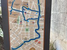 A map of the San Antonio riverwalk, the shiney metal dot is the hotel's location