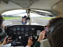 Waiting for clearance on the runway at Mönchengladbach Airport MGL