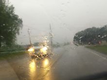 The rain, when it hit, was so strong that I had to stop the car
