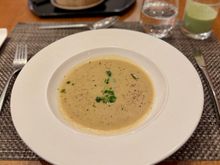 Cream of Celeriac and Mushroom Soup
served with truffled parsley oil - this was very good, soup was poured at your seat.