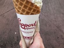 Lappert’s waffle cone with Big Island Inspiration ice cream - vanilla, fudge brownies, chocolate chunks, chocolate covered mac nut shortbread