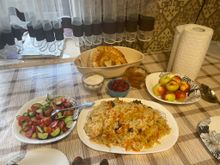 First meal with my host family mmmm. The main dish is Plov, a common Central Asian (namely Uzbek) rice and meat dish. 