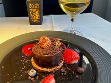 Raspberry and chocolate gateau