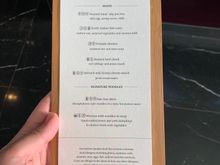 The a la carte menu at the Wing
