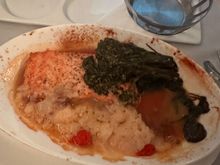 Salmon main course. Awful. Overcooked. Broccolini almost cremated. It was all swimming in some strange liquid. Burnt dried food all around the edge of the dish. I’ve had better food and presentation at Wetherspoons. 