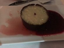 Low lactose dessert - a weird rice pudding with strawberry compote in a chocolate cup