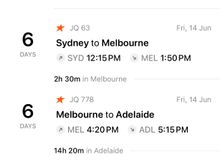 DRW club, SYD int 1st (!!), MEL dom J, ADL club

I’m usually there about an hour before but for syd I’ll be there earlier and MEL obviously for the whole connection