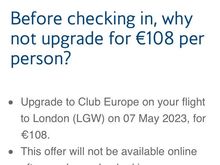 AMS-LGW 108 euro upgrade offer