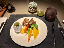 Lamb chops were also divine and cooked perfectly medium rare. Might be the best dish I’ve ever had in a QR lounge.