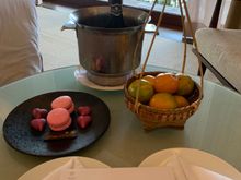 Our butler Tong surprised us with a bottle of pressco and dessert since it was our honeymoon
