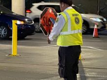 Everyone's favorite traffic enforcement person wasn't going to let traffic get in the way of watching a movie! 