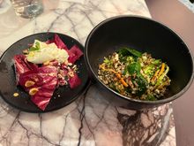 Burrata and radicchio & Brussels sprouts and bacon