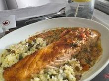 The salmon was overcooked but very tasty. Not a lot of squash in the rice and the sauce vierge was a bit mushy but I would still order it again