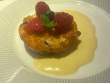 Summer berry bread and butter pudding
I have to say this is awful and seems to lack the essential ingredient of bread and is like an egg souffle
