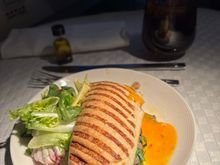 Roasted beef and turkey panini with salad.  Rather mediocre but a significant improvement on the truly awful cheeseburger they used to serve !