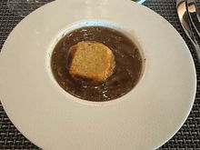 French onion soup. Limited with the cheese, but that’s fine for me. 