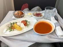 Salmon & Tomato soup- minus the croutons for some reason. 