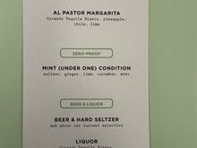 Westbound JFK - SFO Cocktail/Beer Menu.