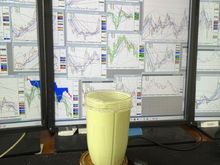 Strawberry protein shake w/ spinach/peptides and almond juice...Nestles' Qucik it is NOT :)