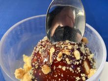 Dessert was the now-ubiquitous salted caramel "sundae."  Note that I am pressing pretty hard on the spoon, and this is as deep as it will go.